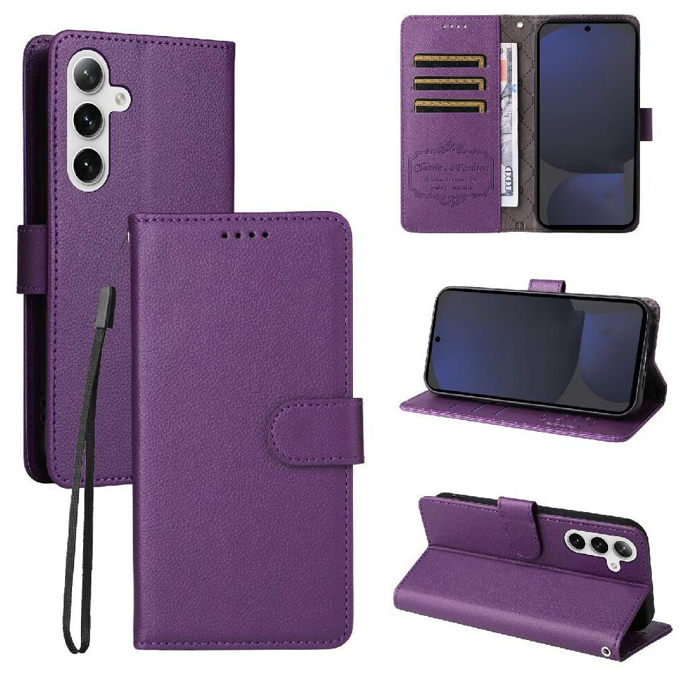 (Purple) Flip Case For Samsung Galaxy S24 Fe Magnetic Car Mount Wallet Wireless Charging Crad Slot Purple 764563545568