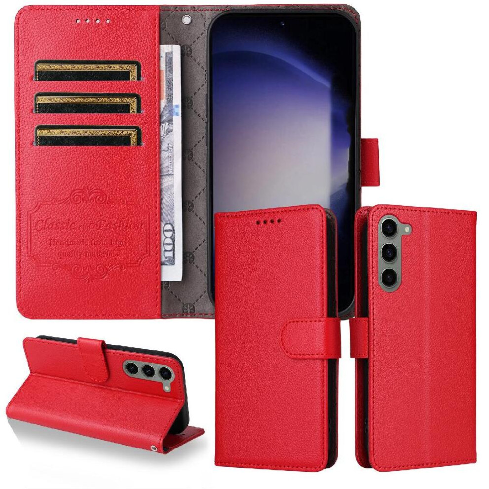 (Red) Flip Case For Samsung Galaxy S23 Crad Slot Wallet Magnetic Car Mount Wireless Charging Red 764563545780