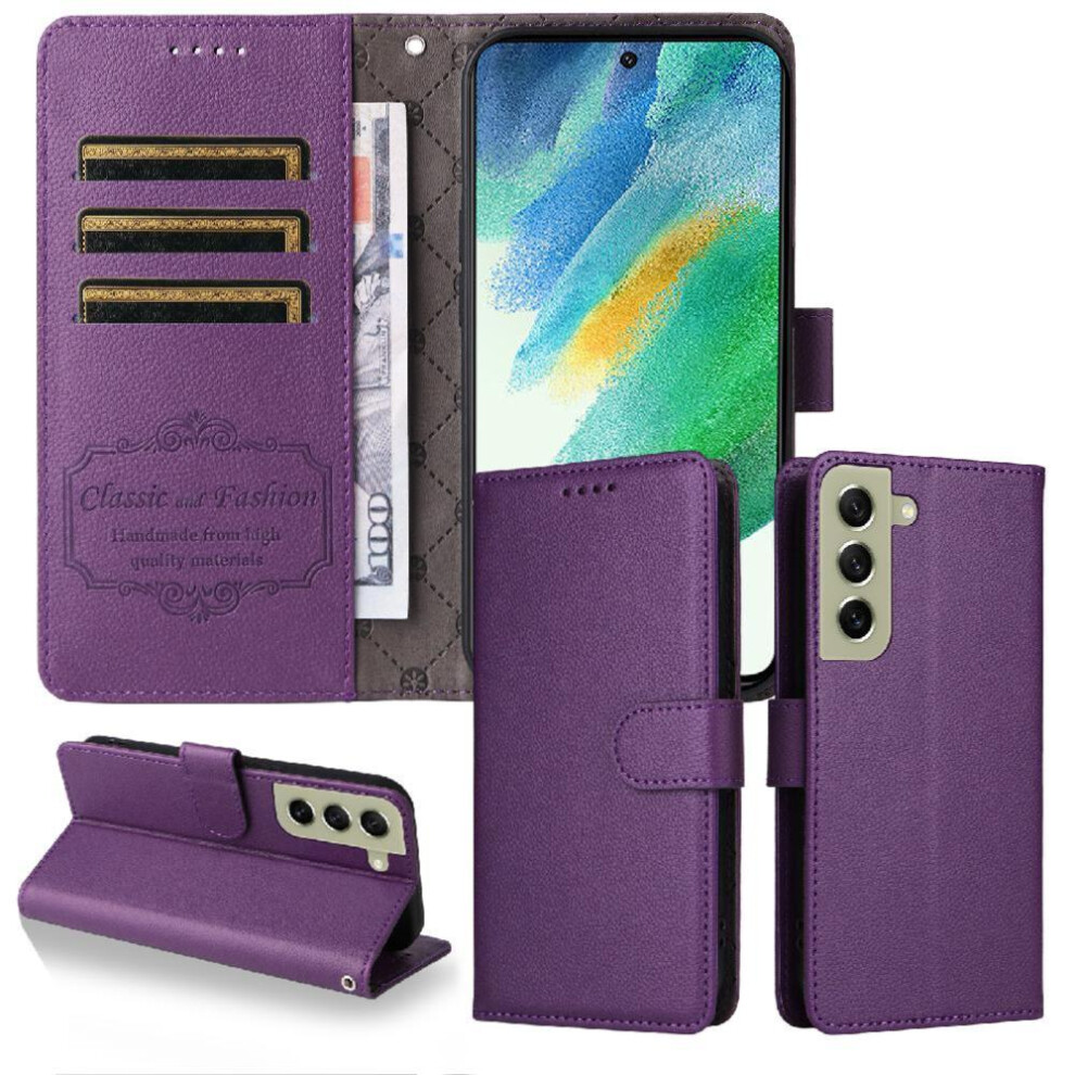 (Purple) Flip Case For Samsung Galaxy S21 Fe Wireless Charging Magnetic Car Mount Wallet Crad Slot Purple 764563545810