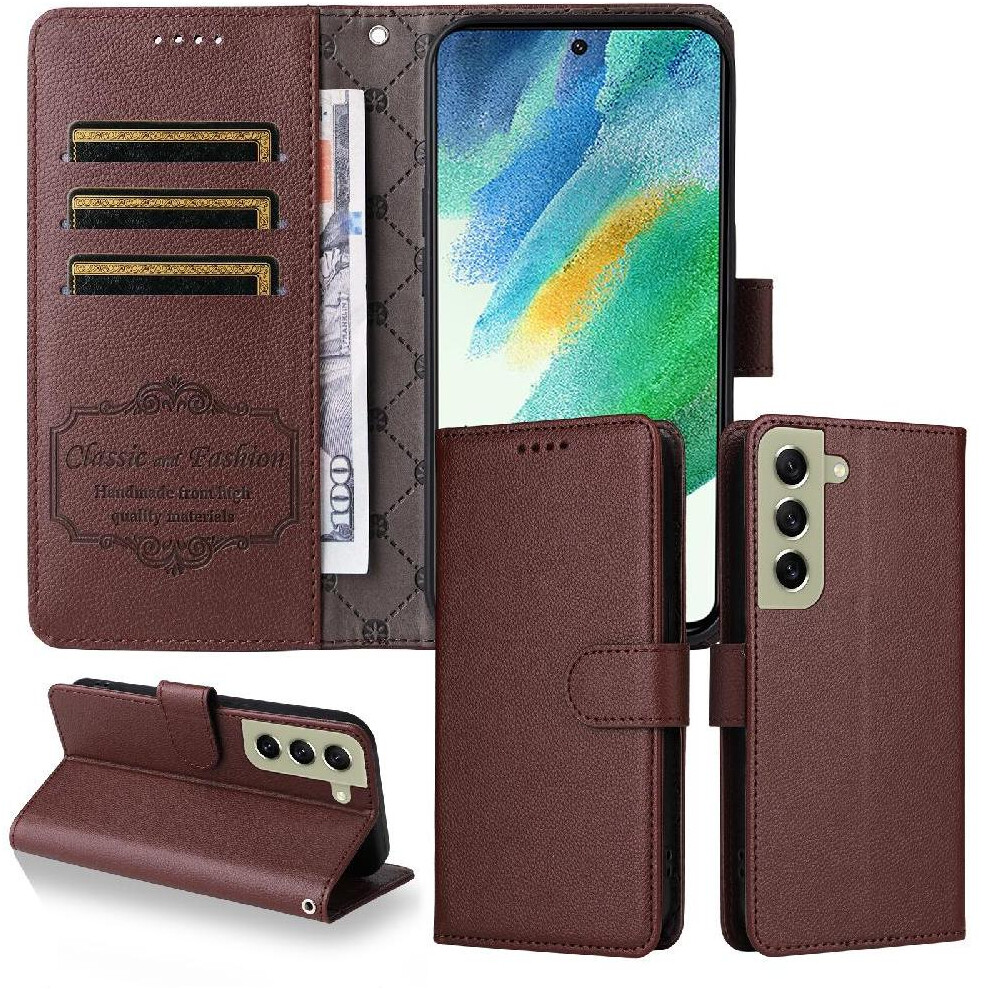 (Brown) Flip Case For Samsung Galaxy S21 Fe Wireless Charging Magnetic Car Mount Wallet Crad Slot Brown 764563545803