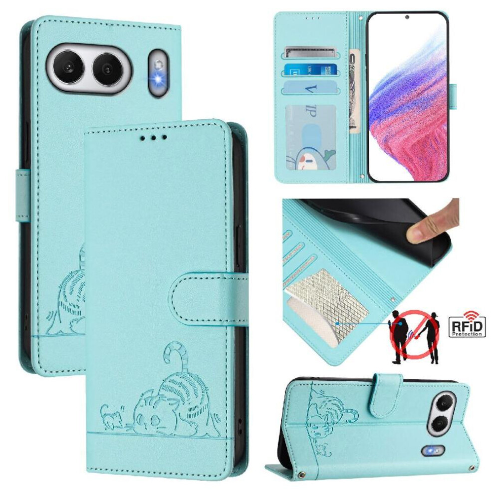 (Green) Case For Oneplus Nord 4 5G Card Slot Holder Kickstand Wallet Flip Cover Cat Rfid Green 764563547838