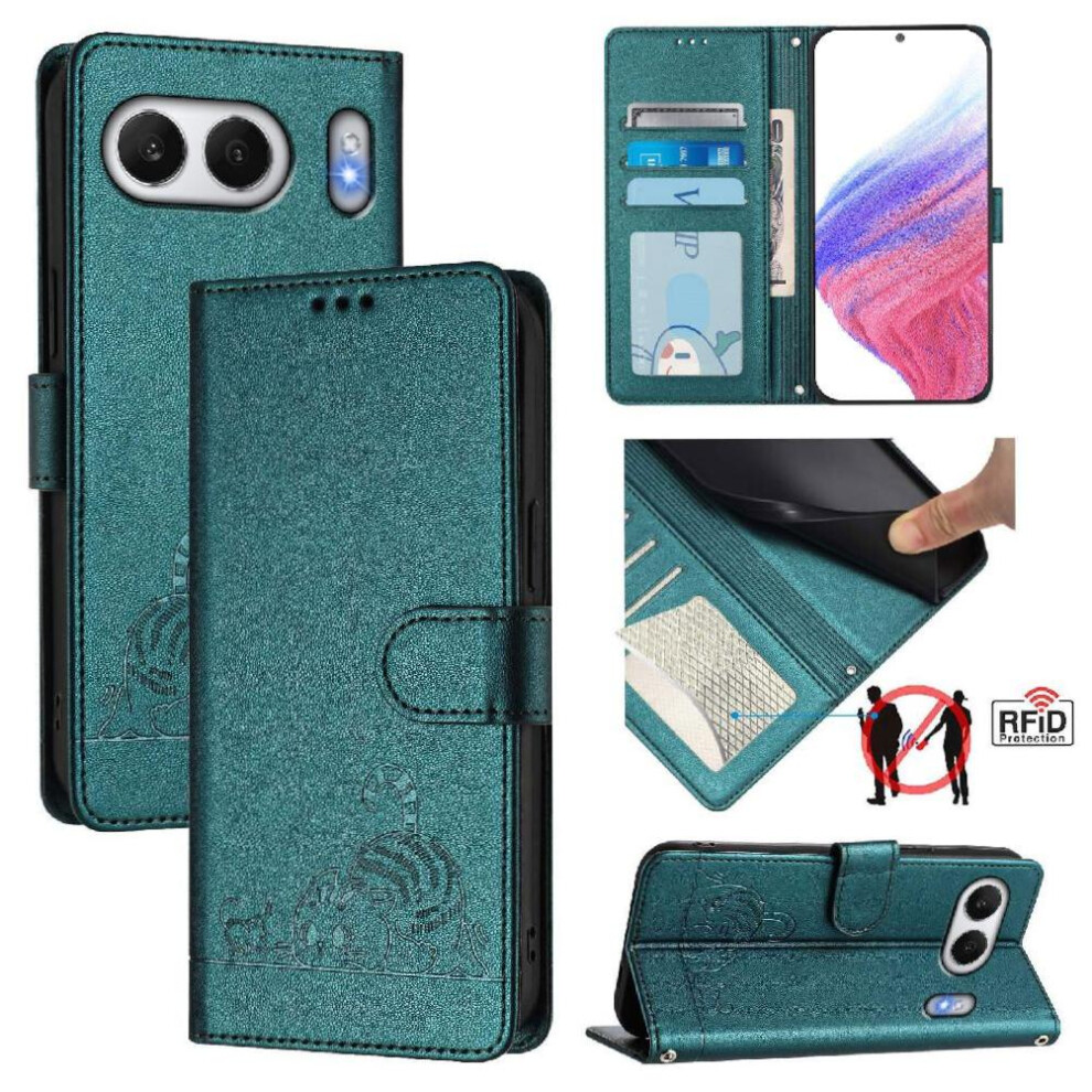 (Bottle ) Case For Oneplus Nord 4 5G Card Slot Holder Kickstand Wallet Flip Cover Cat Rfid Green 764563547821