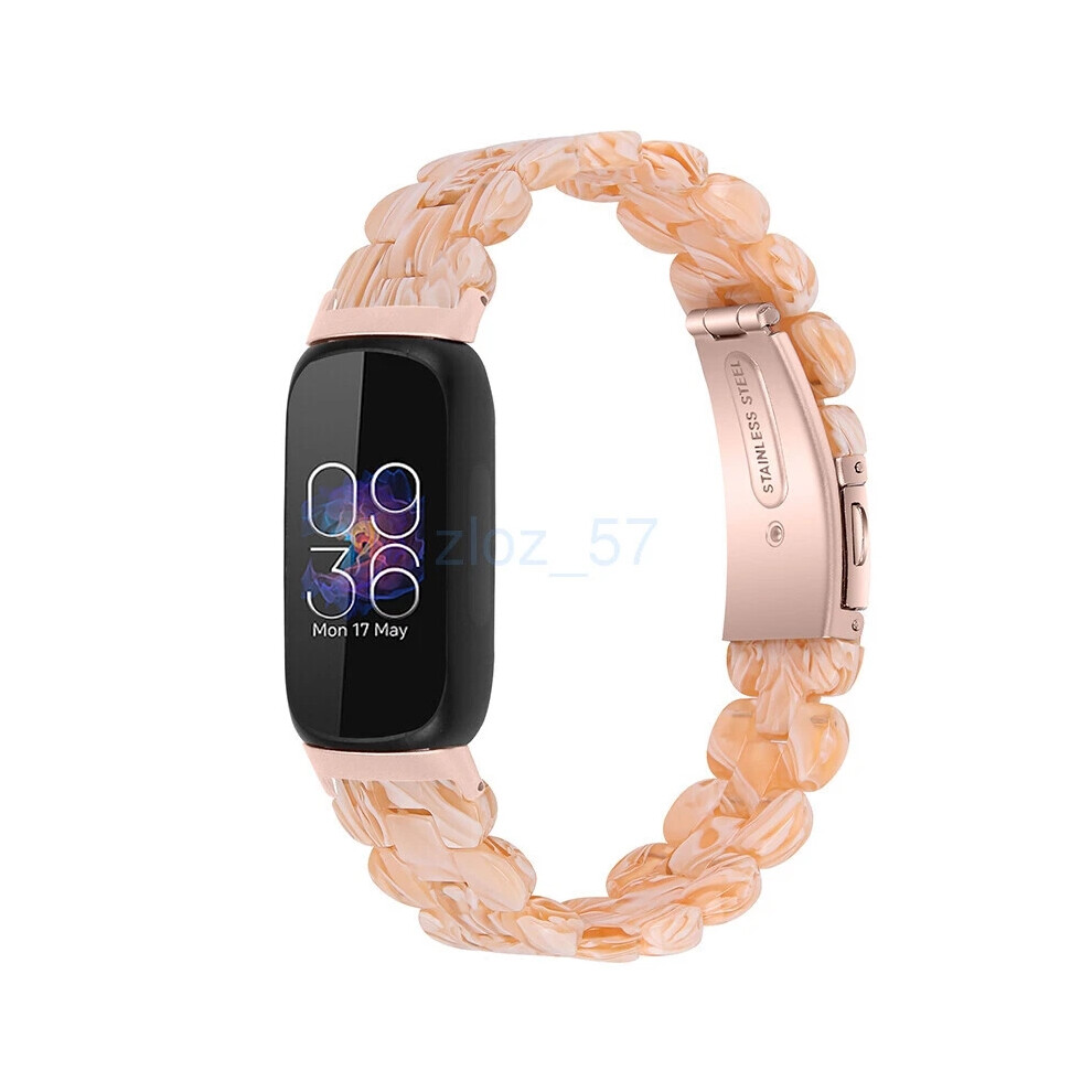 (Silk ) For Fitbit Inspire 3 Fashion Luxury Resin Strap Stainless Steel Watch Band New White 6963793594214
