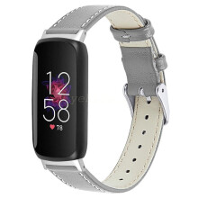 (Gray) For Fitbit Inspire 3 Slim Genuine Leather Wristband Band Replacement Strap