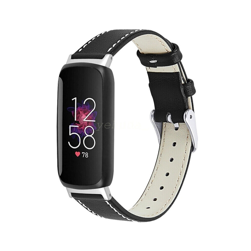 (Black) For Fitbit Inspire 3 Slim Genuine Leather Wristband Band Replacement Strap Black 6963793594290