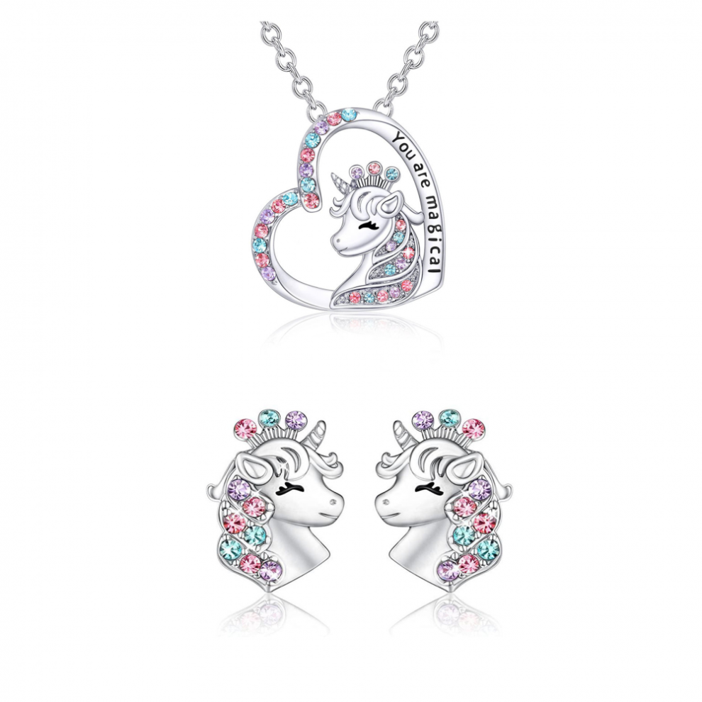 Ensemble de bijoux licorne pour enfants, collier mignon en forme de cœur licorne
