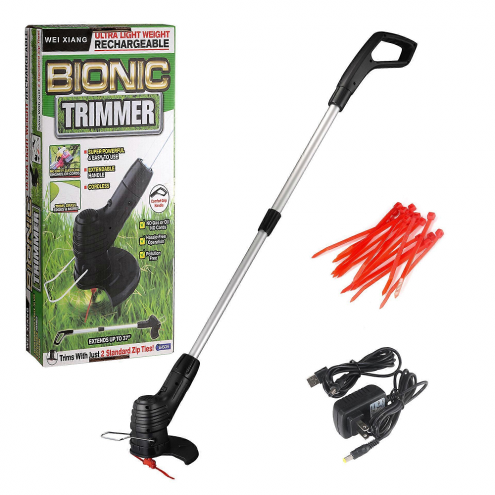 Tondeuse de jardin - Légère et sans fil - Rechargeable - Perche télescopique réglable - Coupe-herbe, mauvaises herbes et pelouse