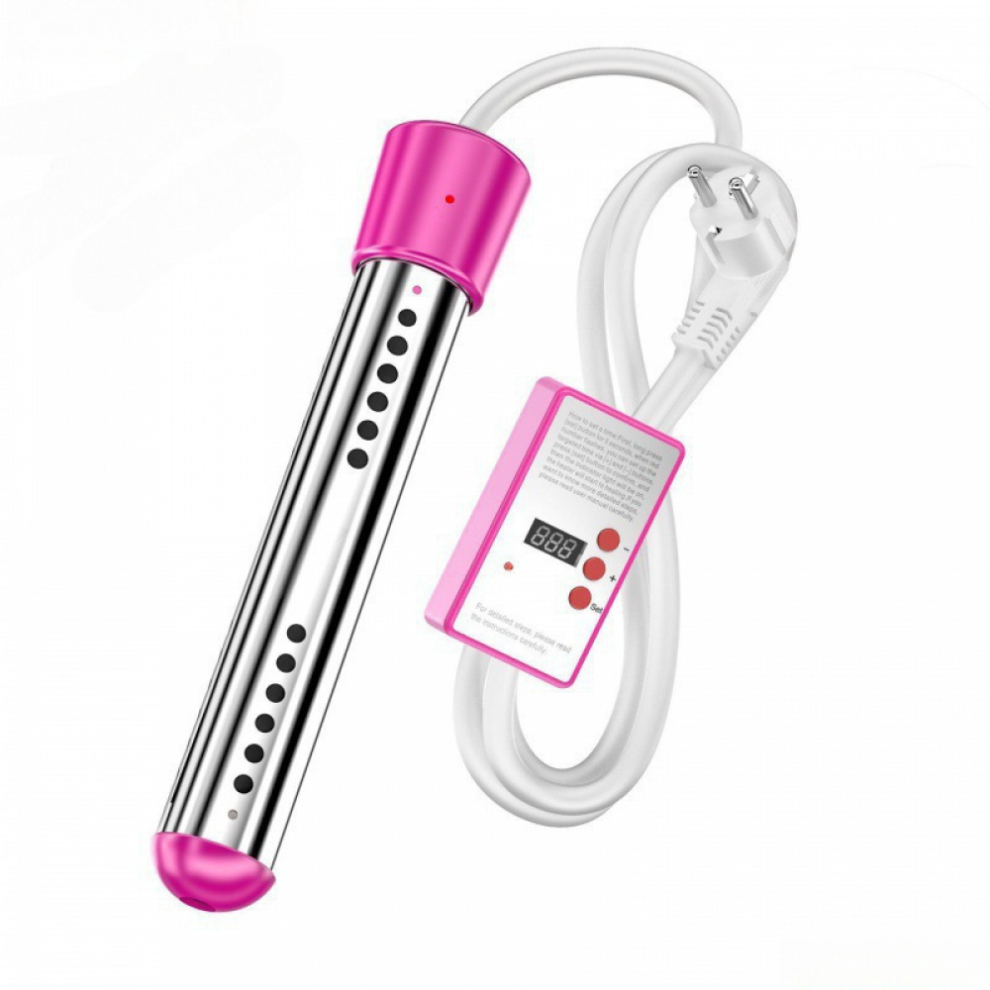 Chauffe-eau électrique submersible 3000 W (EU1500 W - rose) Chauffage rapide pour piscine, tige chauffante, minuterie intelligente
