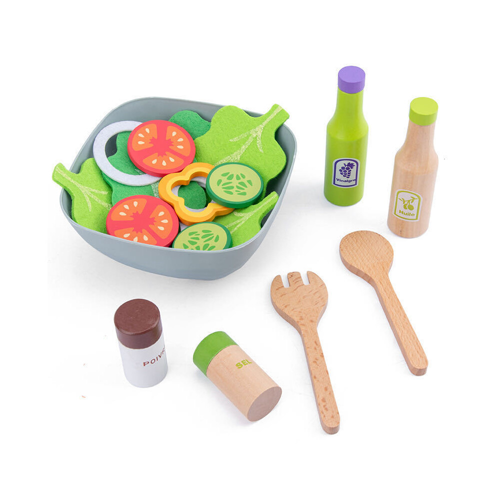 (Salad Green)Jouet de cuisine en bois pour enfants avec grille pain et ustensiles de cuisine