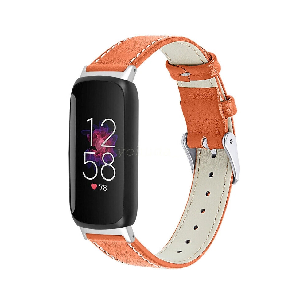 (Orange) For Fitbit Inspire 3 Slim Genuine Leather Wristband Band Replacement Strap Hot Orange 6963793594702
