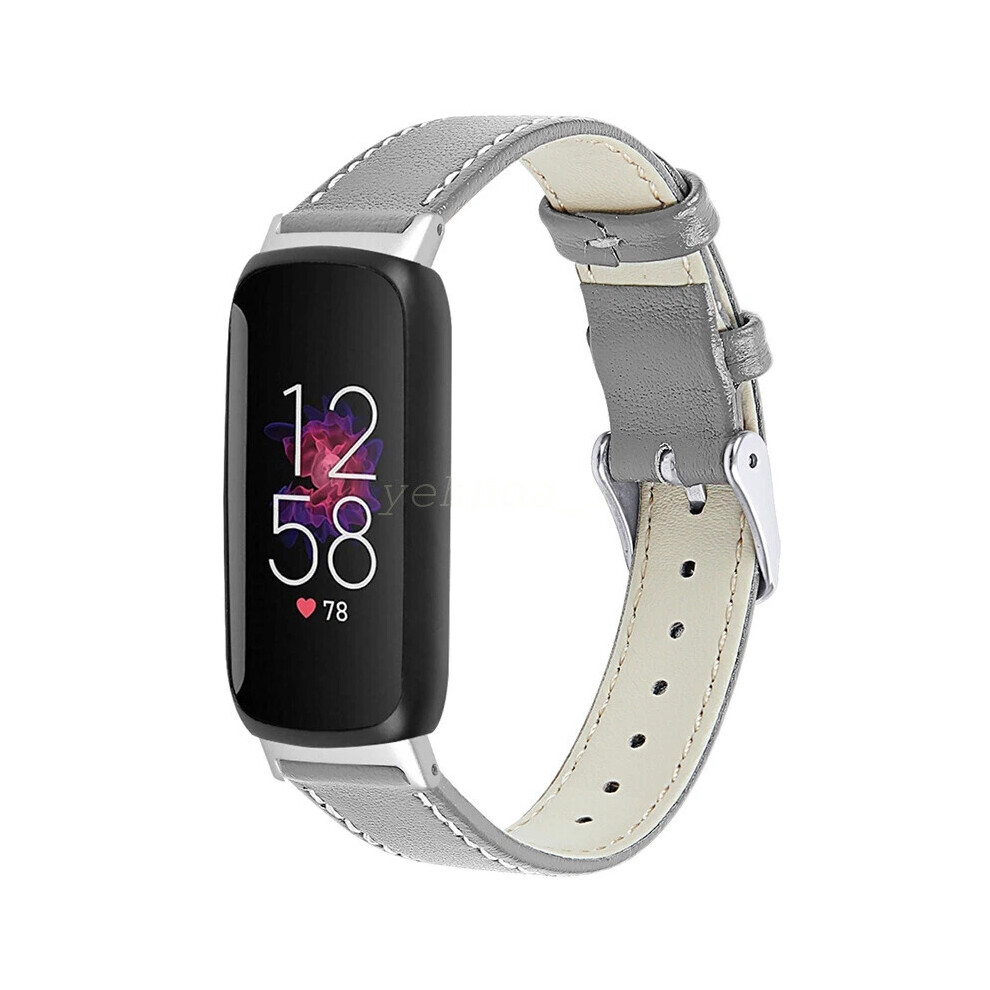 (Gray) For Fitbit Inspire 3 Slim Genuine Leather Wristband Band Replacement Strap Hot Gray