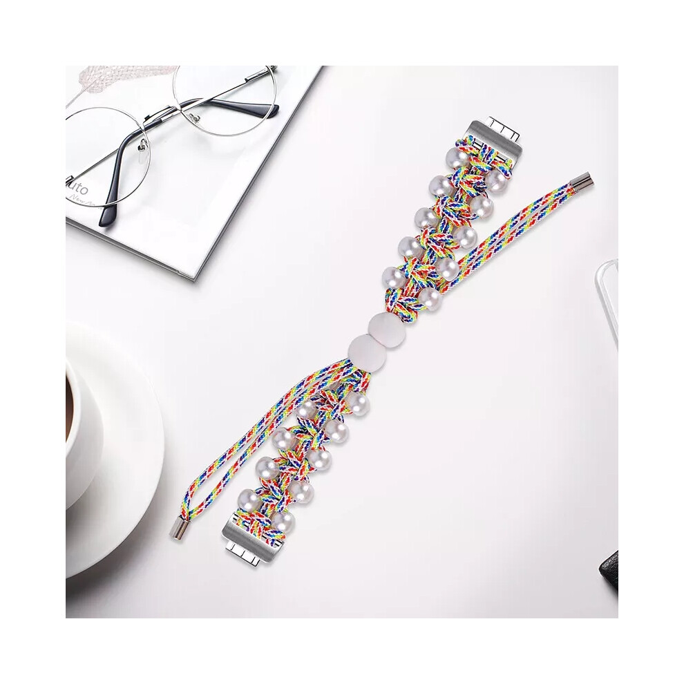 (Colorful, For Fitbit Inspire 1/Hr) For Fitbit Inspire 3/2/1 Women Pearl Nylon Braided Band Wristband Strap White 6963793594849