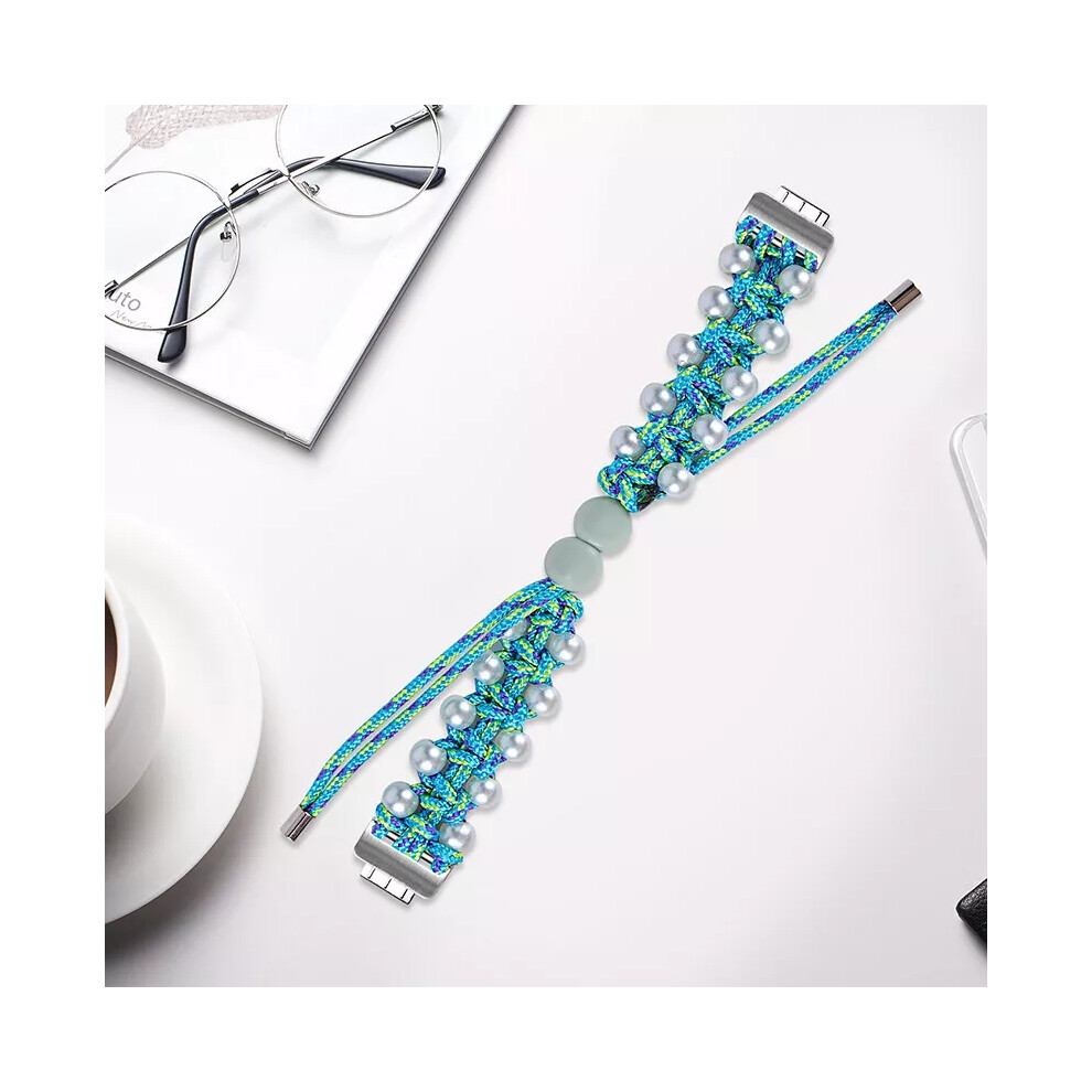 (Blue, For Fitbit Inspire 1/HR) For Fitbit Inspire 3/2/1 Women Pearl Nylon Braided Band Wristband Strap-image-OPC-PHGMG7Z-NEW