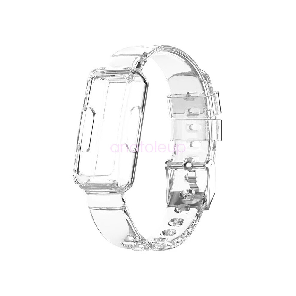 (Clear ) For Fitbit Inspire 3 Tpu Clear Sports Band Strap Bumper Case Protect Watch Band White 6963793595624