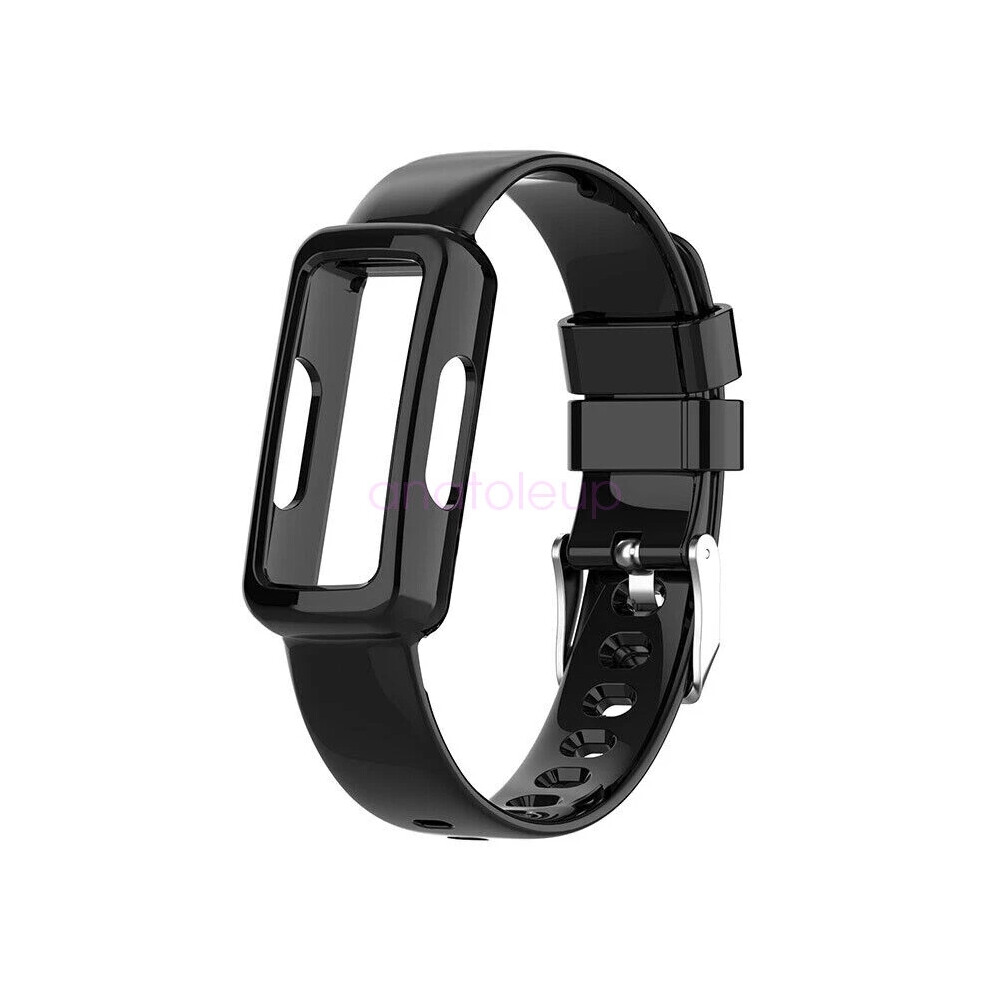 (Black) For Fitbit Inspire 3 Tpu Clear Sports Band Strap Bumper Case Protect Watch Band Black 6963793595570