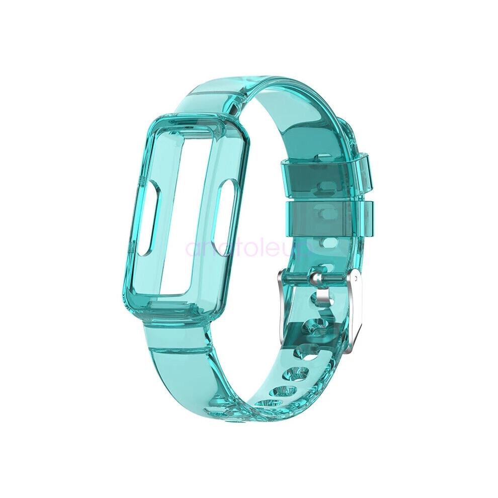 (Clear ) For Fitbit Inspire 3 Tpu Clear Sports Band Strap Bumper Case Protect Watch Band Blue 6963793595594