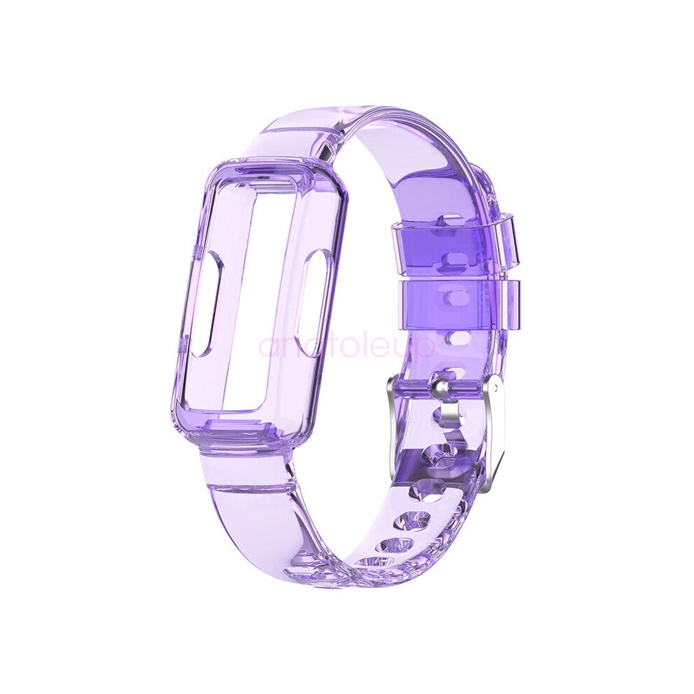 (Clear ) For Fitbit Inspire 3 Tpu Clear Sports Band Strap Bumper Case Protect Watch Band Purple 6963793595617