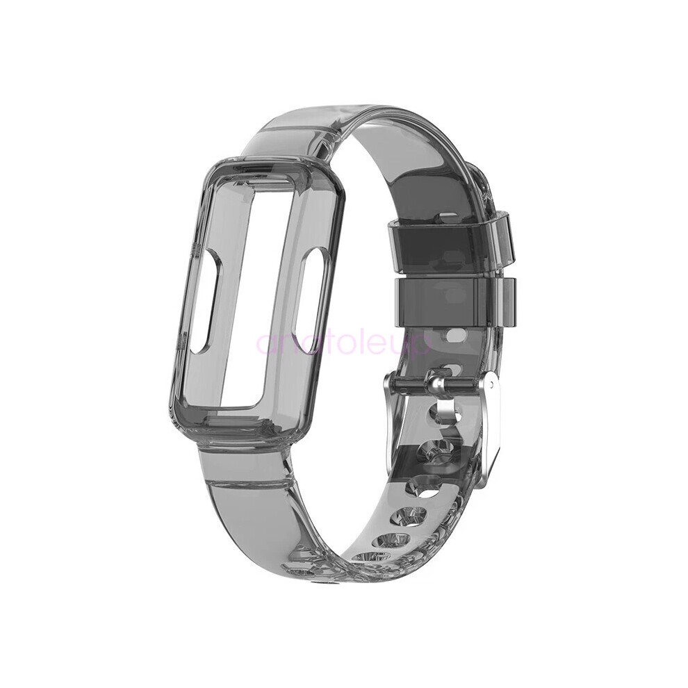 (Clear ) For Fitbit Inspire 3 Tpu Clear Sports Band Strap Bumper Case Protect Watch Band Black 6963793595587