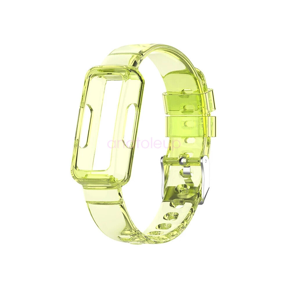 (Clear ) For Fitbit Inspire 3 Tpu Clear Sports Band Strap Bumper Case Protect Watch Band Yellow 6963793595631