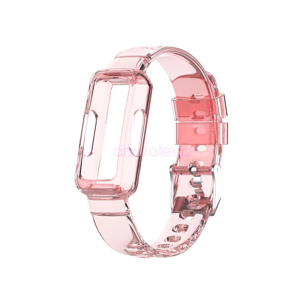 (Clear ) For Fitbit Inspire 3 Tpu Clear Sports Band Strap Bumper Case Protect Watch Band Pink 6963793595600