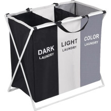 (Default) Foldable Laundry Basket3compartments Large Laundry Bins Collapsible Laundry Hamper with Aluminum Bracket and Handles for Bedrooms Bathroom Organiser