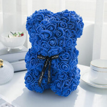 (Royal Blue, Artificial Rose Bouquet) Bear Design Artificial Rose Bouquet, 1/2 Counts Lifelike Artificial Mawar Flower, Decorative Rose Bear with Flowers, Glitter Rose Bouquet