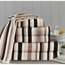 (Brown, Bale of 8 ( 4 x FT + 2 HT + 2 x BT)) STRIPE TOWEL BALE SET 100% COMBED COTTON SOFT FACE HAND BATH TOWELS Soft Fluffy