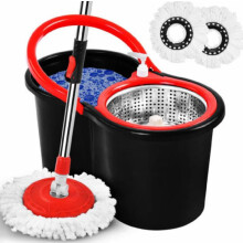(Default) Spinning Mop And Bucket Set Floor Cleaning Wet & Dry Rotating Cleaning Mop with 2 Microfibre Mop Heads Drain and Extendable Handle
