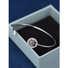 (Silver, 7110469796013803266) Fashion Tree Of Life Design Artificial Zircon Inlaid Decorative Cuff Bangle, Elegant Copper Matching Bracelet for Women, Luxury Jewelry