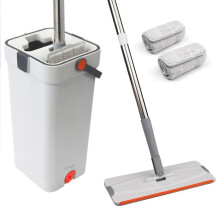 (Default) Crystals 360 Flat Mop and Bucket Set with Squeeze Dry | Microfiber Floor Cleaner with 2 Refill Pads