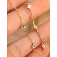 (Silver, Five four-leaf flower pendant) Four-leaf Clover Design Bangle, Elegant Rhinestone Decorated Bangle for Women & Girls, Fashion Jewelry for Party,Trendy All-match & Cute Jewelry