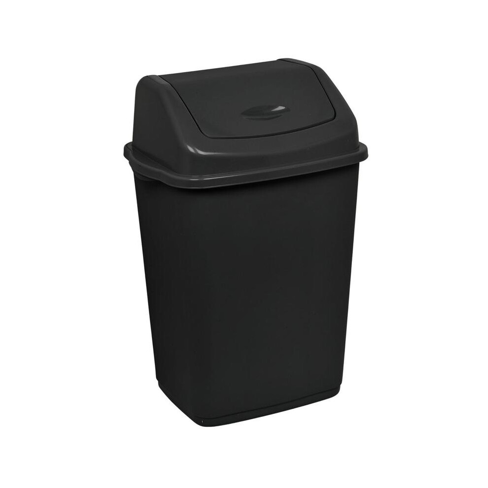 (Black) 30 Litre Swing Top Bin in Black or Silver, 30L Compact Sturdy Plastic Bin with Swing Top Lid for Small Spaces, Under Sink or Cupboard Waste Bin