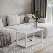 (white) 2 Tier Coffee Table Side Table With Shelf TV Stand Minimalist Style 83cm