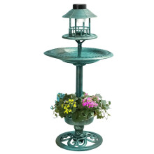 (GREEN) BIRD HOTEL FEEDER & BATH WITH SOLAR LIGHT GARDEN ORNAMENTAL BIRDS TABLE STATION