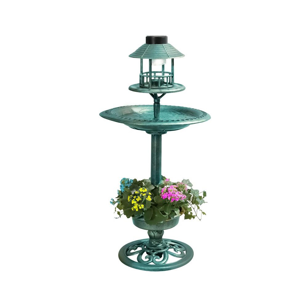 () Bird Hotel Feeder & Bath With Solar Garden Ornamental Birds Table Station Green/Light