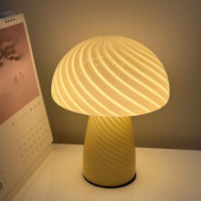 Luminária de mesa moderna de vidro cogumelo, luminária de mesa LED, luz noturna para quarto, decoração