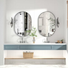 Espelho oval, espelho oval para banheiro 40x60 cm, estrutura de metal, espelho de parede exclusivo,