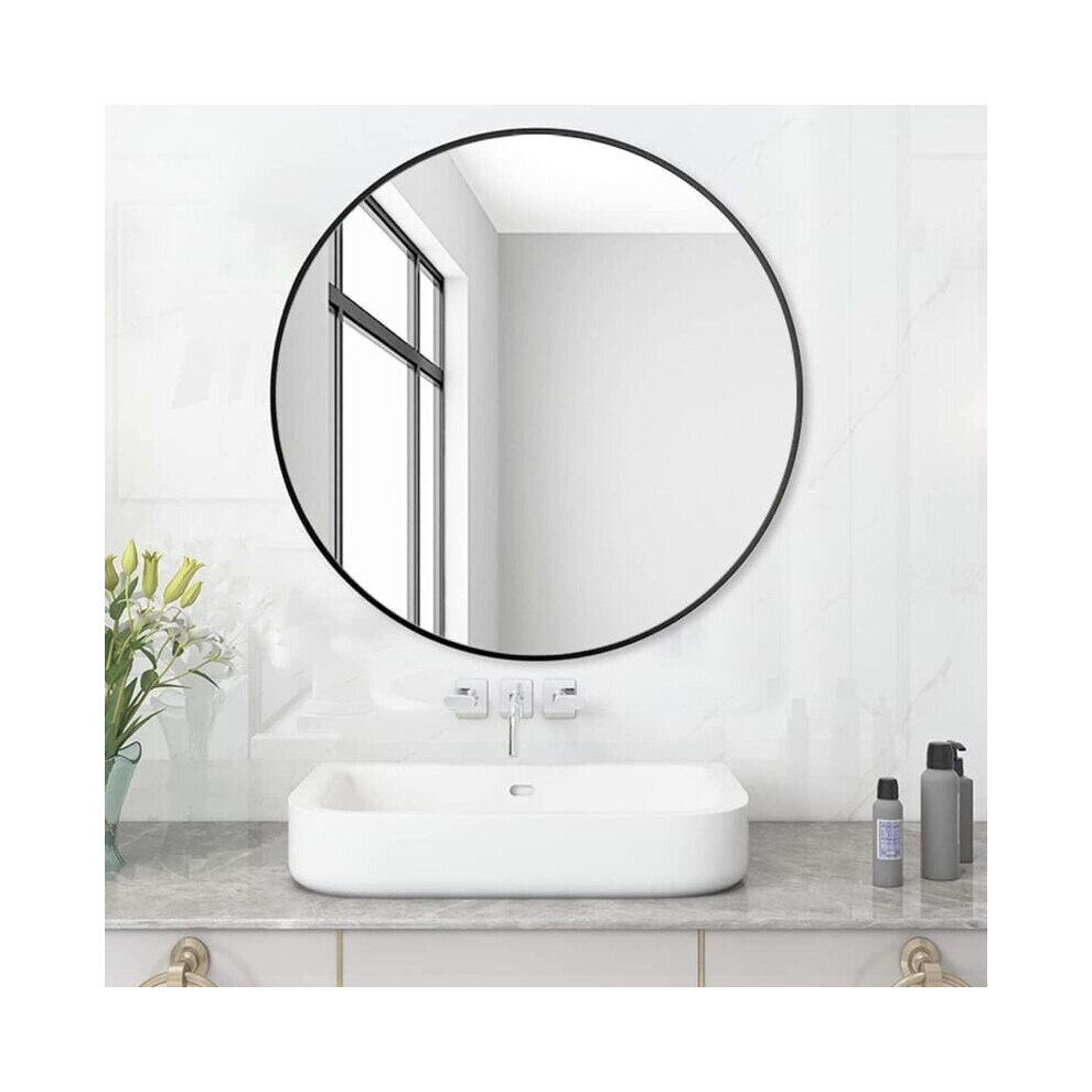 Miroir de salle de bain rond sans éclairage Noir 60 cm Miroir mural avec cadre en plastique noir Miroir rond décoratif