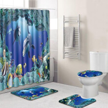 Set tenda doccia + tappetino da bagno, set di accessori per WC da 4 pezzi