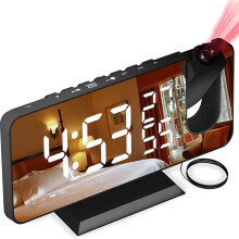 Radiosveglia, proiettore di tempo, dimmerabile, digitale, radio FM, doppio allarme, ABS/PVC, nero