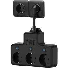 Useita pistorasioita erillisellä kytkimellä, virtajohto USB C 3 -liitännöillä ja 3 USB-laturilla, seinävirtalähde,