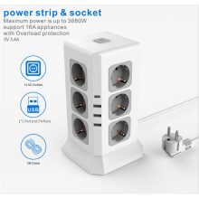 m kaapeli - pystysuora eurooppalainen pistoke - 3 USB-A + 1 USB-C