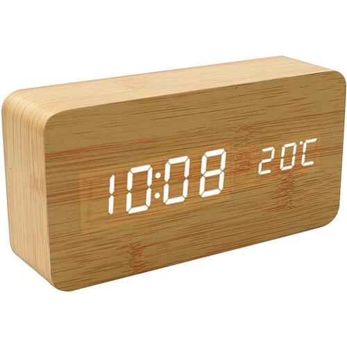 Réveil électronique LED en bois avec commande vocale numérique