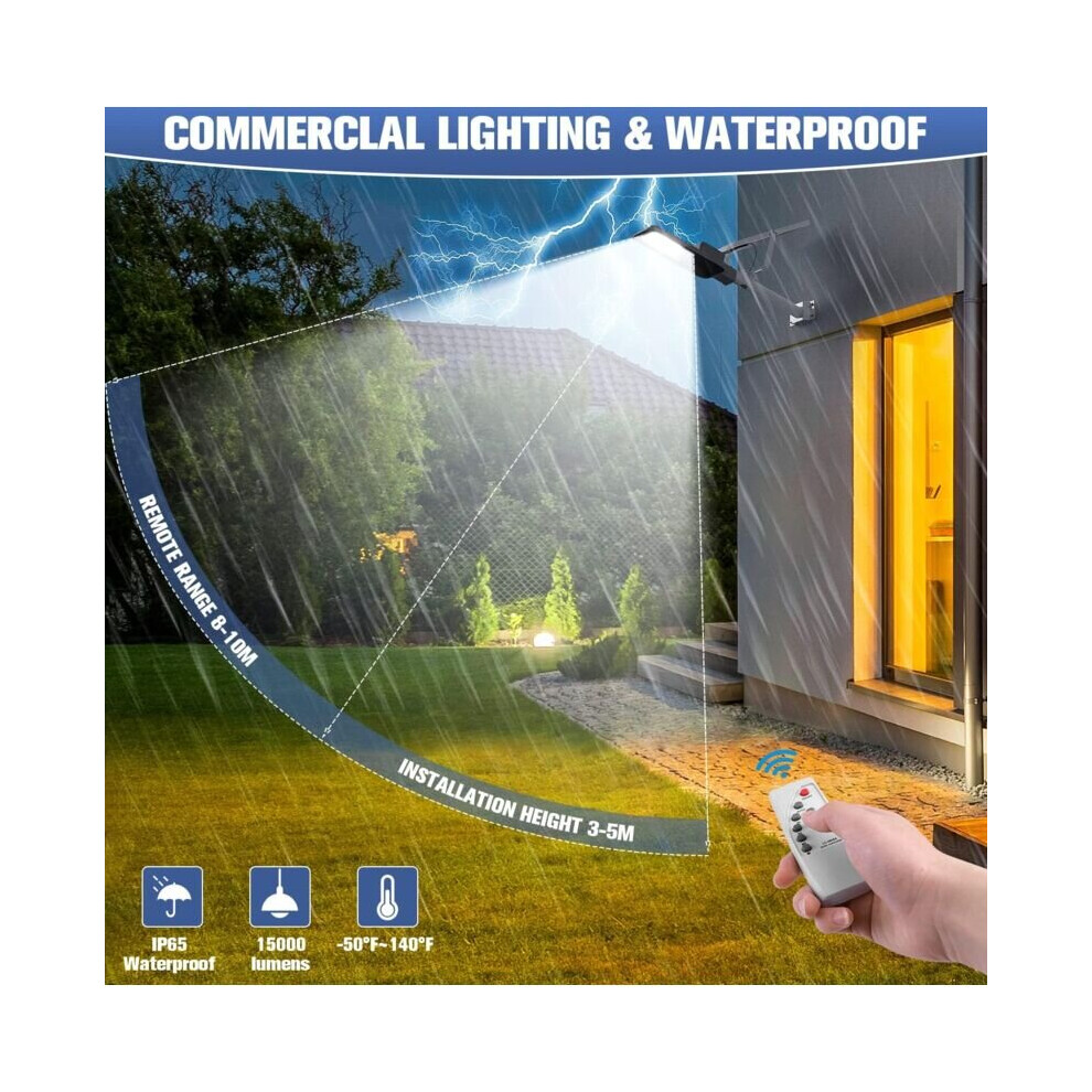 Lampadaire solaire d'extérieur 100 W avec télécommande 289 LED 10 000 mAh Projecteur LED solaire haute luminosité
