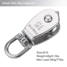M15 304 ruostumaton teräs yksi hihnapyörä 15 mm yksi hihnapyörä Block Roller nosturi kääntyvä sileä