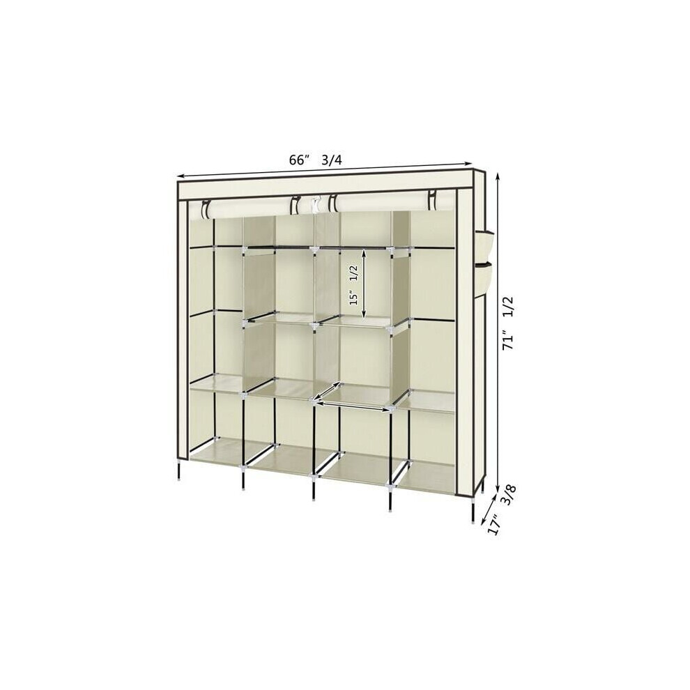 Armoire de rangement pour chambre à coucher, dressing, armoire en tissu portable pour chambre d'adultes, beige,