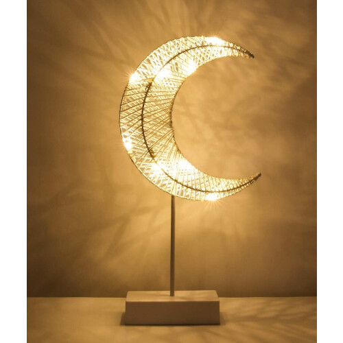 Candeeiro de mesa decorativo a pilhas, LED em forma de lua ao lado da cama