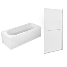 Nes Home 1700mm Round Bath, Square 800mm Bath Screen with Towel Bar