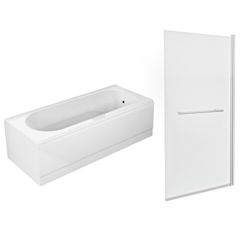 NES Home Nes Home 1700mm Round Bath, Square 800mm Bath Screen with Towel Bar