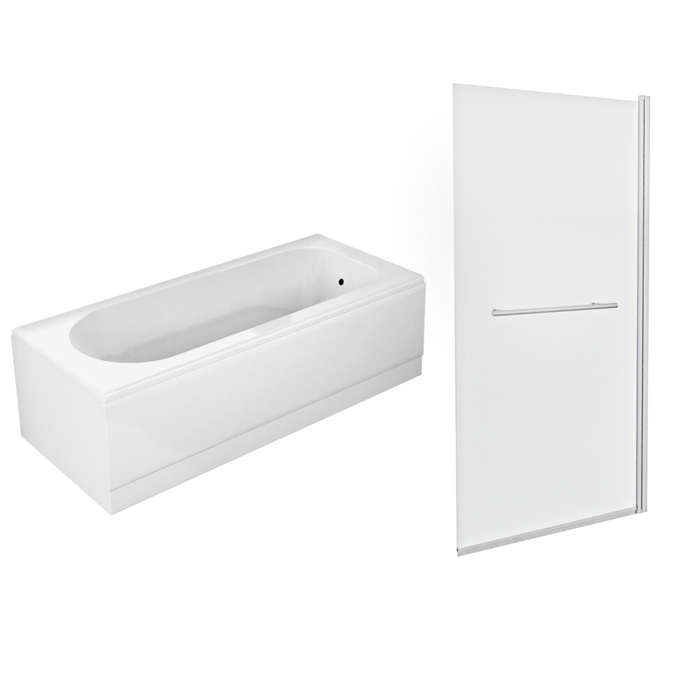 Nes Home 1700Mm Round Bath, Square 800Mm Bath Screen With Towel Bar